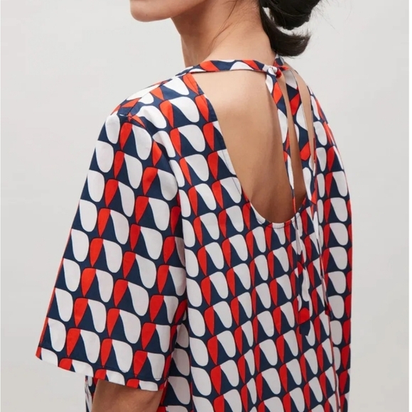 COS NEW Red White Navy Oversized Printed Poplin Shirt Shift Dress SZ 8 Mod Retro - Picture 4 of 16